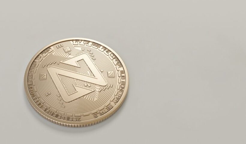Логотип криптовалюти Zano на фоні блокчейну