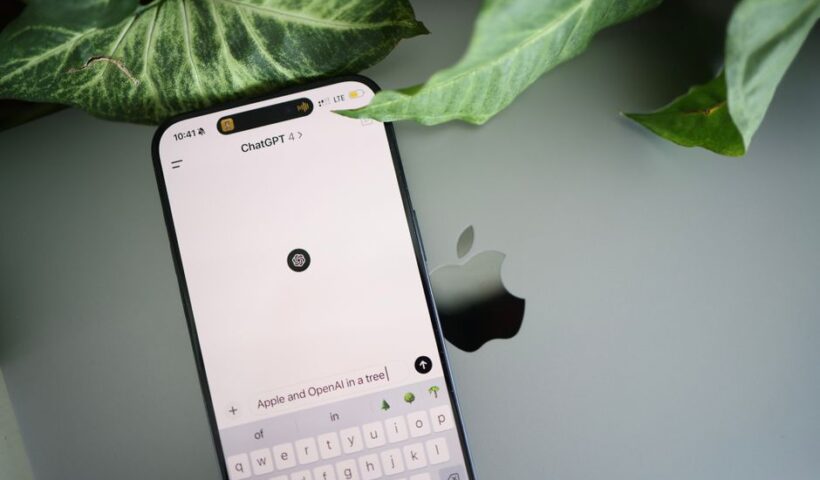 Apple Siri with AI technology and cryptocurrency icons