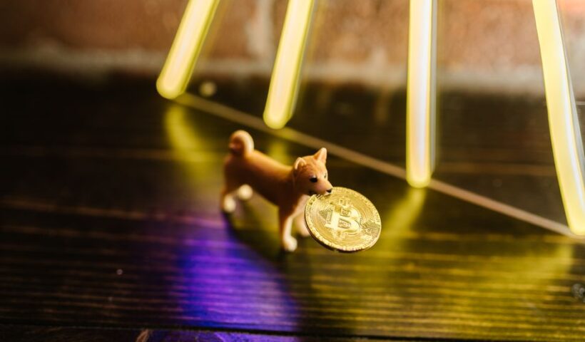 Ілюстрація Bitcoin логотипу з технологічними елементами та написом DOG Mode