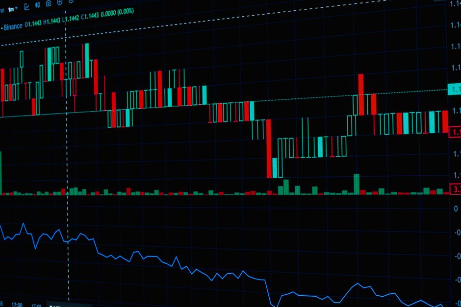 Графік акцій на фоні логотипів криптовалют і MSCI
